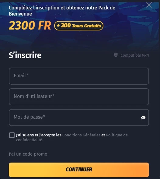 S'inscrire sur WinShark Casino